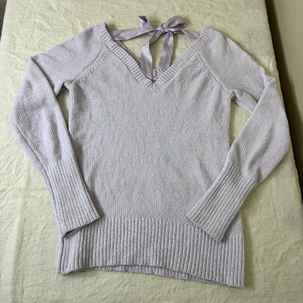 Women's‎ Lilac Chenille Ribbon Back Sweater Petite Small Soft Cozy Pastel Spring